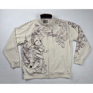 Ecko Unltd Full Zip Track Jacket Mens XXL Cream Graphic Y2K Streetwear Rhino